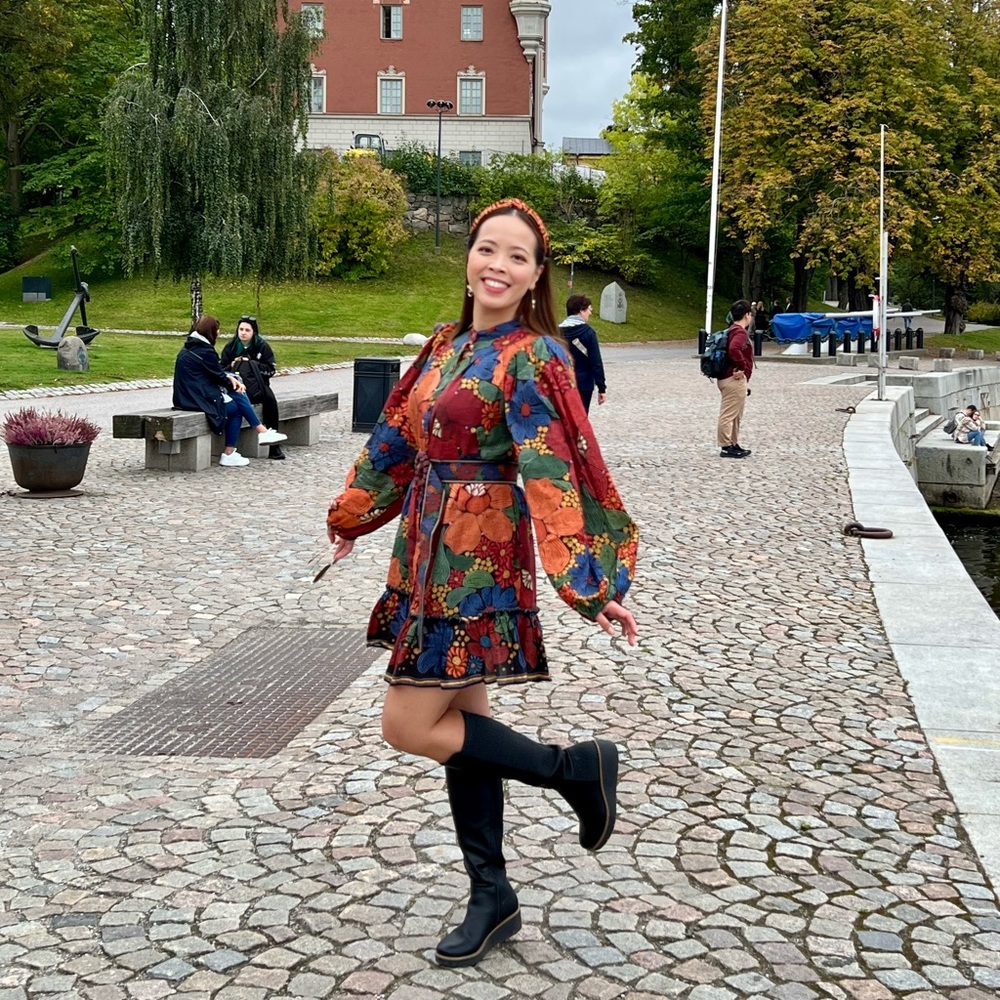 FARM RIO Black Stitched Flowers Long Sleeve Mini Dress